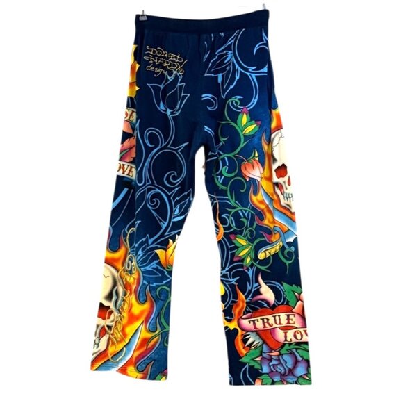 Ed Hardy Golden Rose of Love Track Lounge Pants Navy Embroidered HTF Size M NWOT - Picture 1 of 13